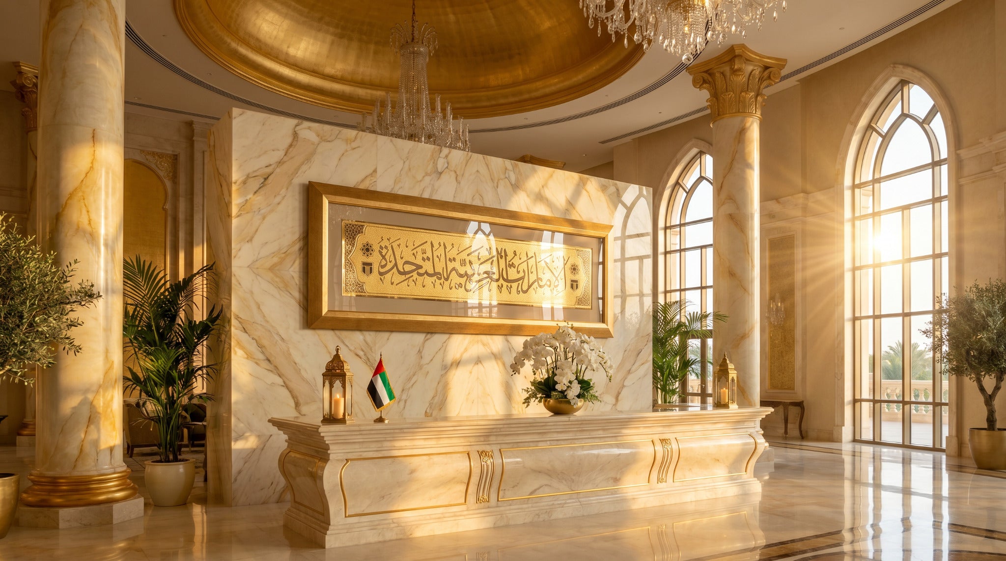 UAE beautifully rendered in Arabic calligraphy.